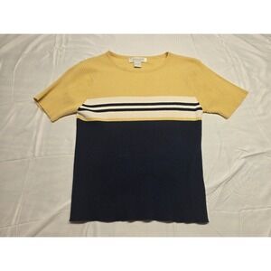 Casual Corner Annex Women's Ribbed‎ Knit Top Short Sleeve Color Block Y2K